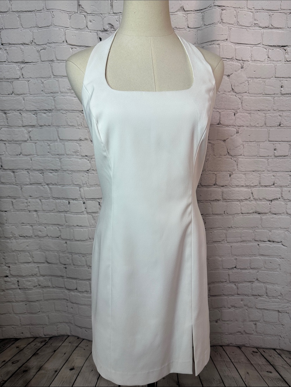 Vintage Cache White Halter Midi Dress USA Minimalist Y2K Cocktail Formal 8